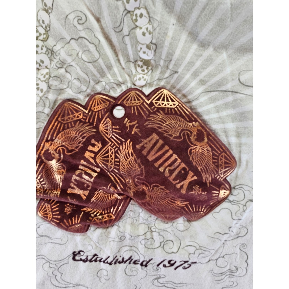 Avirex Mens Graphic T-Shirt Cream Dog Tag Velvet Applique Established 1975 Large - Picture 2 of 4